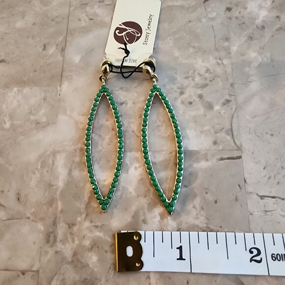 Stony Green Beaded Dangle Fashion Earrings - Picture 3 of 5